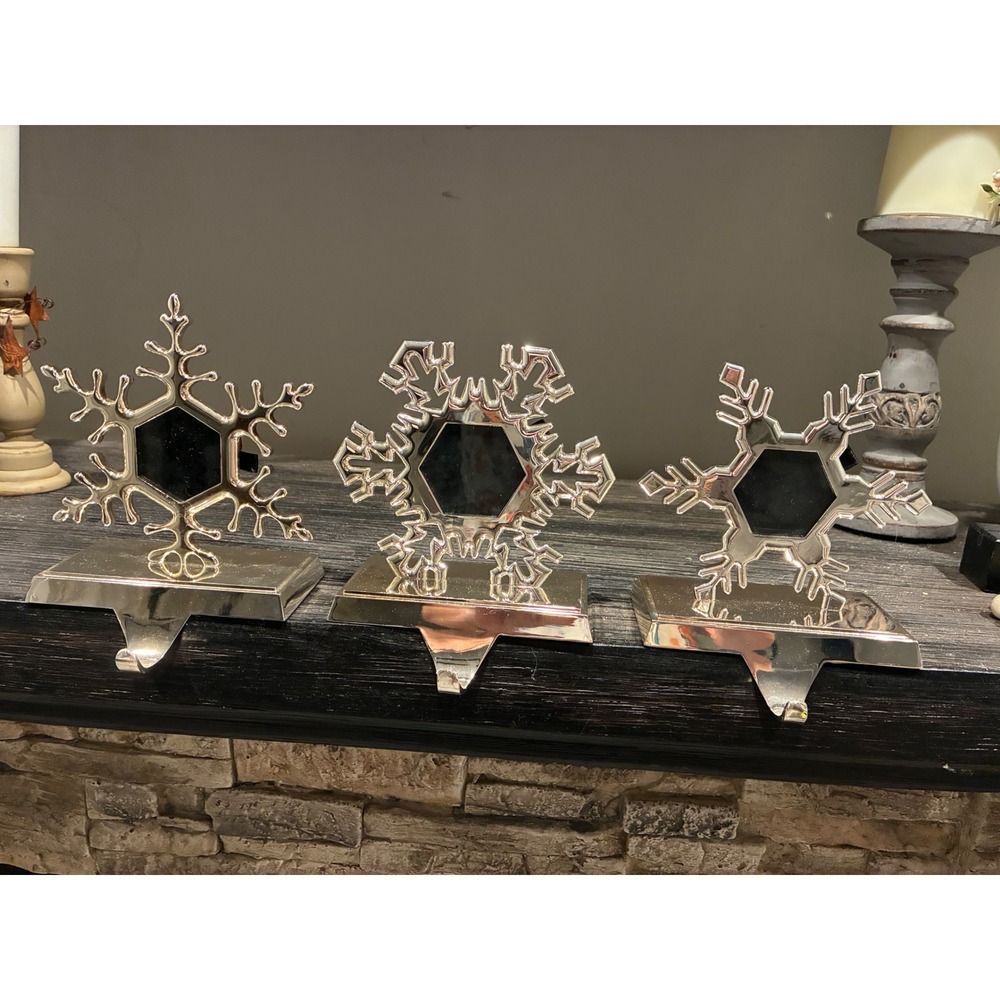 Pottery Barn Silver Snowflake Stocking Holders Set of 3 Picture Frame Mantel